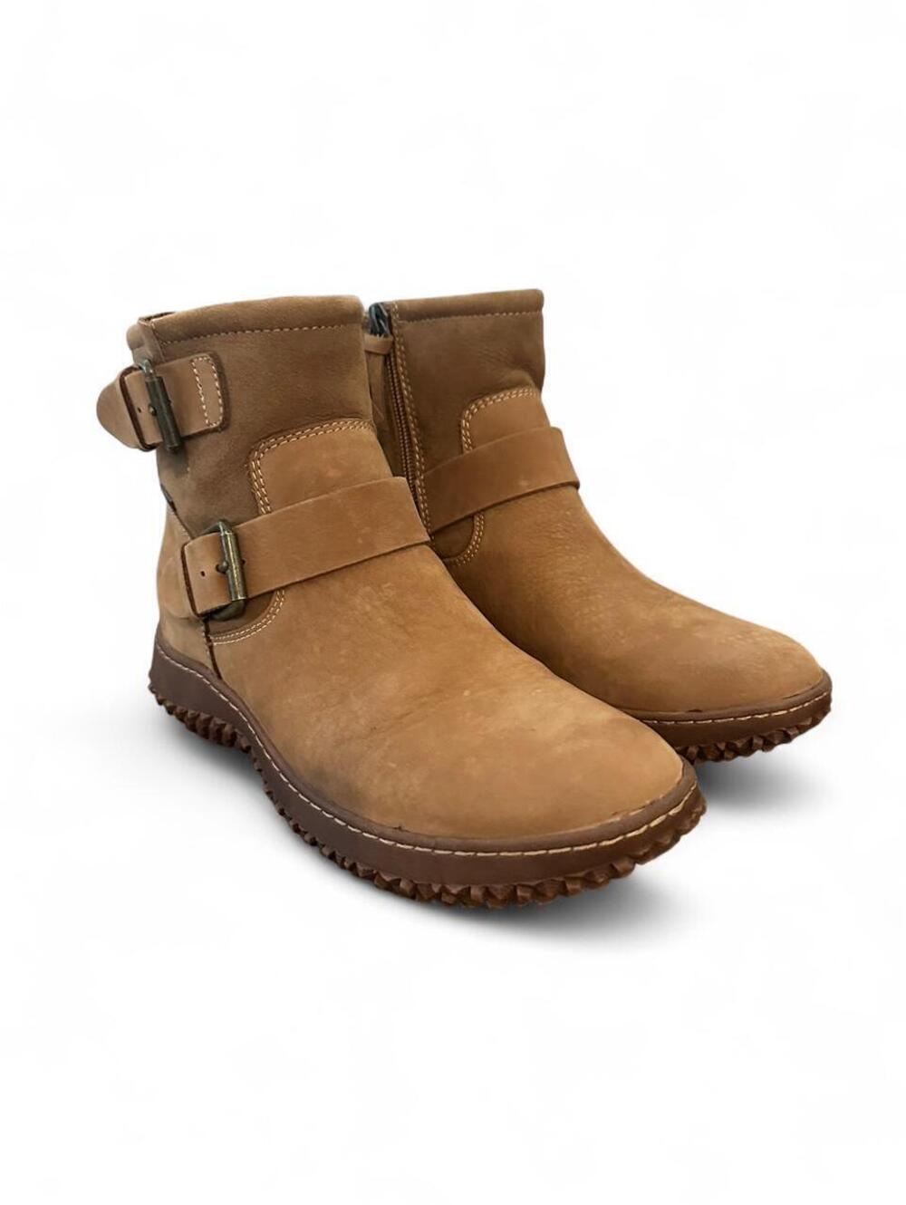 Sofft Ashlen Women’s 7 Tan Nubuck Leather Waterproof Moto Ankle Boots Buckle